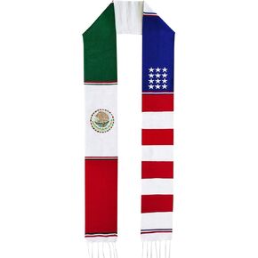 Yani's Gifts Authentic Mexican Graduation Sash, Mexican American Flag Sarape Graduation Sash, Hispanic Stole Graduation Serape Scarf with Mexican United States Flags
