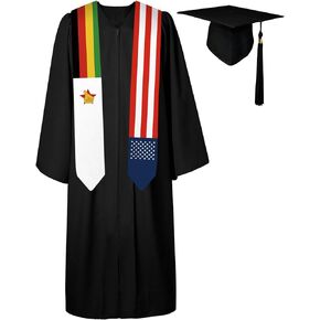 72 Inch Zimbabwe Flag and USA Flag Graduation Sash Unisex Adults Graduation Stole Scarf International Class of 2024 (Not Include Baccalaureate Gown and Hat)