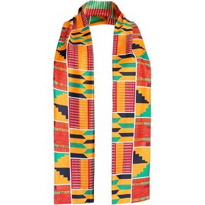 Afibi African Kente Print Stole Sash African Scarf Kente Stole Sash Unisex Kente Cloth Scarves