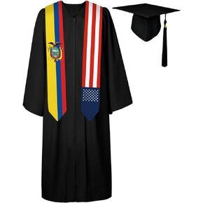 72 Inch Ecuador Flag and USA Flag Graduation Sash Unisex Adults Graduation Stole Scarf Class of 2024 (Not Include Baccalaureate Gown and Hat)