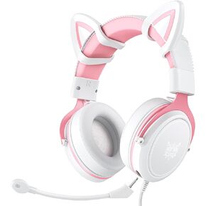 سماعات رأس سلكية للألعاب من ONITOON مع ميكروفون قابل للفصل، وسماعات أذن للفتيات على شكل قطة، وإضاءة LED، وسماعة رأس فوق الأذن للكمبيوتر الشخصي، وPS4، وPS5، وXbox، وSwitch، وصوت محيطي وأغطية أذن ناعمة من إسفنج الذاكرة، لطيفة in Kuwait