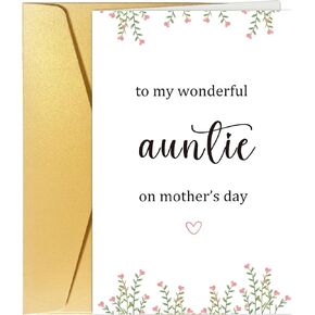 Spercy Auntie Mothers Day Card, Floral Mothers Day Card for Aunt, To My Wonderful Auntie on Mothers Day, Happy Mothers Day Card Gift for Her