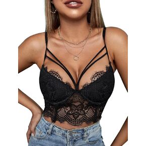 Lilosy Sexy Underwire Floral Lace Crop Cami Tank Top Lingerie