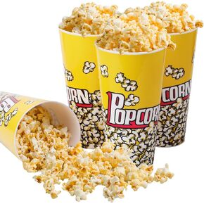 KORCCI Plastic Popcorn Containers 4Packs-Reusable Popcorn Bucket Retro Style for Movie Night, Classic Popcorn Bowl, 7.7"Tall x 4.4"Top Diameter,32oz in Kuwait