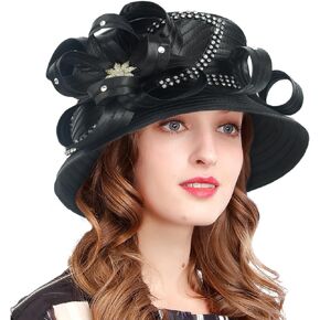 VECRY Womens Church Baptism Wedding Hat Tea Party Derby Dress Hats with Rhinestone