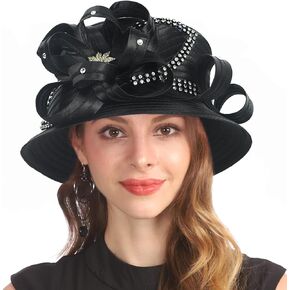 Church Dress Hat for Women Kentucky Derby Tea Party Wedding Hats with Rhinestone
