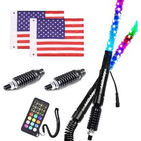 AddSafety 2FT RF Remote Control RGB LED Whips Light with Spring Bases Dancing/Chasing Lights… (2FT-ONE, Remote)