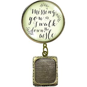 Groom's Boutonniere Pin Memorial Photo Charm for Lapel, Missing You Walk Down Aisle Bronze Jewelry - Handmade Cream Glass Pendant Memory Picture Frame Men's Brooch - Sentimental Wedding Card, Gift Box