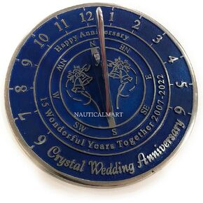 NauticalMart 15th Crystal Wedding Anniversary Sundial Gift for Husband or Wife, Parents, Grandparents, Friends, Couples, Engraved, Romantic Gift, Unique Marriage Present - 8 inches