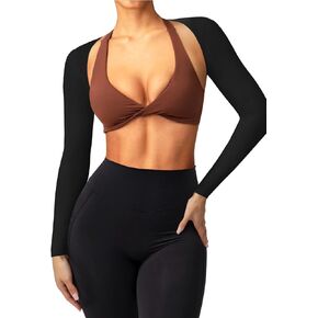 Coloquin Women Bolero Shrug Long Sleeve Open Front Workout Ballet Shrug Arm Sleeves