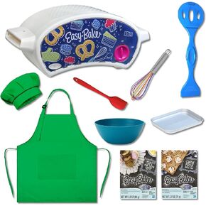 Ultimate Easy Baking Oven Bundle For Kids With 10 Items - Oven, 2 Refill Mixes, Apron, Hat, Bowl, Spatula, Whisk, Baking Pan & Tool (Gifted Green Baker Bundle)