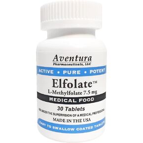 ELFOLATE® 7.5mg L-Methylfolate Methyl Folate Methylfolate Medical Food Supplement Doctor Recommended Professional Strength Active Pure Potent 30 Tablets