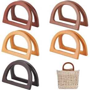 PH PandaHall 10PCS Wooden Bag Handles for Bag Making, 5 Colors Handbag Replacement Handle Decorative Purse Making Supplies for Summer Straws Beach Handbags Macrame Crocheted Purse Making