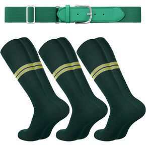 Ramede Youth Baseball or Softball Socks and Belt Combo Set Striped Softball Football Socks with Belt for Adult Boy Kid Girl