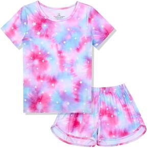 Jxstar Classic Girls Short-Sleeved Pajamas Two-Piece Summer Pj Sets 3-13Y