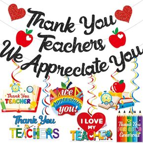 Thank You Teachers Banner Teacher Appreciation Banner Teacher Appreciation Decorations Teacher Appreciation Hanging Decorations Teacher Appreciation Week Decorations Teachers Day Party Decorations