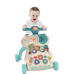 IoF Baby Push Walker, Walker for Baby Boy Girl 6-12 Months with Educational Play Learning Panel, Sit-to-Stand Walkers, Child Activity Center & Toys for 12-18 Months Baby Boys Girls(Green Moon)