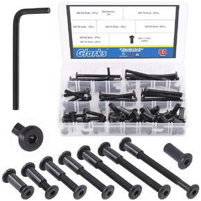Glarks 85Pcs M6x16/ 25/35/ 45/55/ 65/ 75mm Black Hex Drive Socket Cap Bolts Kit, Allen Head Countsunk Furniture Crib Bolts Nuts Screws for Chair Table Cabinets
