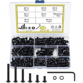 1500 Pcs Flat Head Hex Socket Head Cap Screws Bolts and Nuts and Washers Assortment Kit, M2 M3 M4 M5 Stainless Steel Countersunk Head Screws Nuts and Bolts and Flat Washers Set