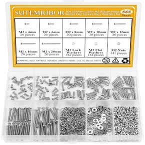 320 Pieces M3 Stainless Steel Button Head Hex Socket Head Cap Bolts Screws Nuts Assortment Kit + Wrench