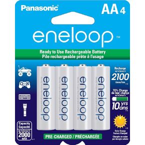 Eneloop Panasonic BK-3MCCA4BA AA 2100 Cycle Ni-MH Pre-Charged Rechargeable Batteries, 4-Battery Pack