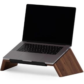 Oakywood Wooden Slanted Laptop Stand for Desk – Convenient Laptop Riser & Holder for Desk – Ergonomic Laptop Desk Stand Wood – 50x25x15cm – for 15-16" Laptops Walnut