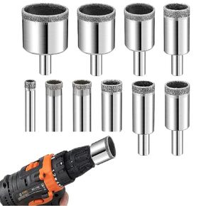 iKenta 10 PCS Diamond Hole Saw Set，Hole Saw Drill Bit,Glass Drill Bit,Diamond Drill Bits for Ceramic Tile Porcelain Marble Granite Stone Bottles Hole Saw