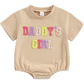 Fernvia Newborn Baby Girl Summer Outfit Short Sleeve Bubble Romper Bodysuits Embroidery Sweatshirt Top Preemie Clothes