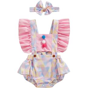 Hnyenmcko Newborn Baby Girl Clothes Rainbow Romper Ruffled Sleeveless Dinosaur Jumpsuit Bodysuit Infant Summer Outfit