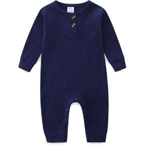 Unisex Newborn Baby Romper Ribbed Onesie Infant Long/Short Sleeve Jumpsuit