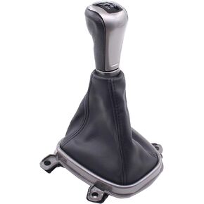 MOTOKU Black 5 Speed Manual Gear Shift Knob Boot Cover with Sliver Knob and Bracket Base Assembly for Accord 2008-2012