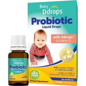 Ddrops Baby Probiotic with Vitamin D, 60 Drops - Colic Symptom Relief for Newborns and Infants - Easy-to-Use, Just One Drop Daily, No Sugar, Non-GMO, Allergy-friendy