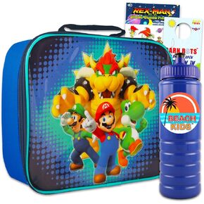 Super Mario Lunch Box for Boys Set - Bundle with Mario Lunch Bag Plus Water Bottle, Stickers, More | Super Mario Lunch Pail for Kids, Boys, Girls