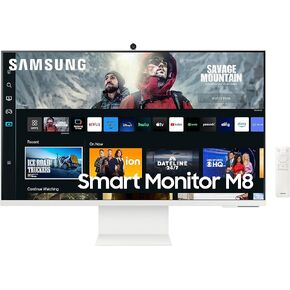 شاشة كمبيوتر ذكية SAMSUNG 27 بوصة M80C UHD HDR مع تلفزيون متدفق، كاميرا Slimfit متضمنة، وصول لاسلكي للكمبيوتر عن بعد، Alexa مدمج (LS27CM801UNXZA)، أبيض دافئ (متجدد)