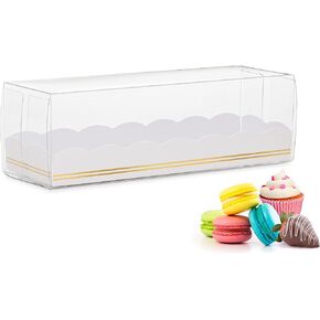 Macaron Boxes | Pack of 10 Macaron Box with Scalloped & Gold Foil Design | Chocolate Covered Strawberry Boxes Packaging | Macaroon Boxes Packaging | Truffle Boxes Packaging | Macaron Boxes for 6