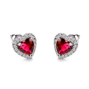 WCRAZYE Heart Stud Earrings for Women Girls Brilliant Handmade Faux Diamond Red Pink Love Heart Halo Earrings Premium Cubic Zirconia Post Earrings Valentine's Day Jewelry Gifts (Pink)