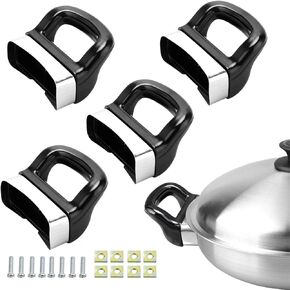 4 Pack Pot Handle Side Metal Pressure Pan Handle Ear Replacement Metal Pot Handles Cooker Steamer Sauce Pot Replacement Short Side Handle Black Suitable for 2 or 1 Hole Type