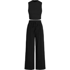 CIDER Women's French Riviera Vacation Ruched Tank Crop Top & Elastic Waist Knotted Trousers Set