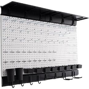 Peg Board for Wall 48x24 inch with 63 Pcs Hooks Accessories, Garage Storage Black Pegboard Wall Organizer, Metal Pegboard Panels with Hooks, Modular Wall Mounted Control Peg Board Tool Organization