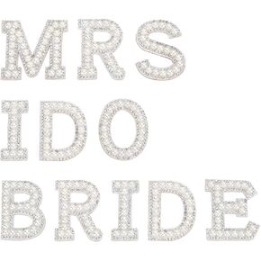 INFUNLY Bride Rhinestone Patch Bling Pearls English Letter Bride MRS I DO Patches Beaded Glitter Alphabet Applique for DIY Craft Fabric Jackets, Bags, Hats, Wedding Dress, Cloth Decor