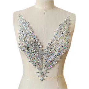 Pure Handmade Rhinestones Beads Applique sew on Crystal Sequins lace Trim Patches Accessories for Dress Clothing Neckline Shiny Bead Decorative Material 13.7X9.4inches (Black)