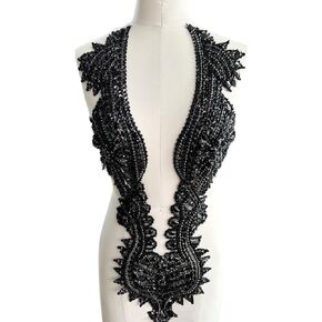 Handmade Crystal on lace Applique Sewing Rhinestones Beads Sequins Patches Trim Luxury Decoration Accessories for Wedding Dress (Silver)