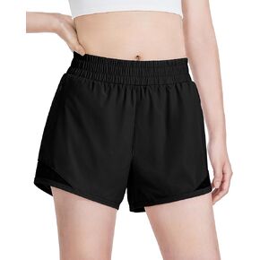 Auranso Girls Athletic Shorts Quick Dry Running Shorts with Mesh Liner and Zip Pockets