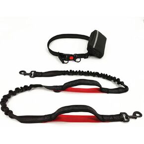 Thor Pets Hands Free Dog Leash with Zipper Pouch, Dual Padded Handles and Durable Bungee for Walking, Jogging and Running Your Dog, Waist Belt Dog Leash, Reflective Running Traction (Red)