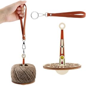 Portable Wrist Yarn Holder Yarn Spinner for Crocheting Wrist Yarn Ball Minder Stand with Leather Wristband Wooden Twirling Mechanism Spinning Needles for Knitting Crocheting