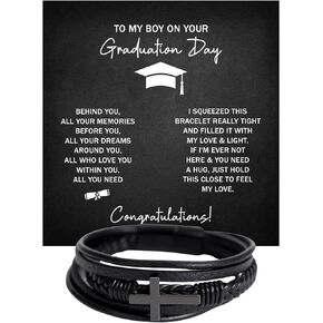 FG Family Gift Mall To My Boy Graduation Gifts For Him, Graduation 2024, Mens Cross Bracelet Graduation Card, Inspirational Gifts, Son Bracelet From Mom and Dad, High School Graduation Gifts for Men, College Graduation, Graduation Bracelet