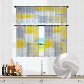MCALK Brown Kitchen Sheer Curtain Tiers and Valances Set of 3PC - Artistic and Fashionable Decor for Abstract Kitchen Windows