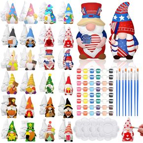 Sinmoe 24 Sets Gnome Ceramics to Paint DIY Paint Your Own Gnome Statues Unpainted Ceramic Gnome Figurines Kit with Brush Palette Paint Ready to Paint Ceramics Holiday Blank Paintable Ceramics Bulk