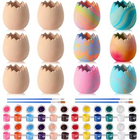 Dandat 6 Pcs 4.13" DIY Graffiti Art Handicrafts Ceramic Eggs Painting Kit Eggs Brush Pots Eggshell Bisque Pencil Holder Cup Ceramic Succulent Pots Party Favor for Boys Craft Girls Decoration