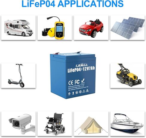 بطارية ليثيوم 12 فولت 7 أمبير LiFePO4 ذات دورة عميقة، صغيرة وخفيفة الوزن مع BMS مدمج، عمر 10 سنوات، أكثر من 4000 دورة، بطارية قابلة للشحن لعجلات الطاقة، الطاقة الشمسية، مكتشف الأسماك، ألعاب الركوب، البحرية in Kuwait